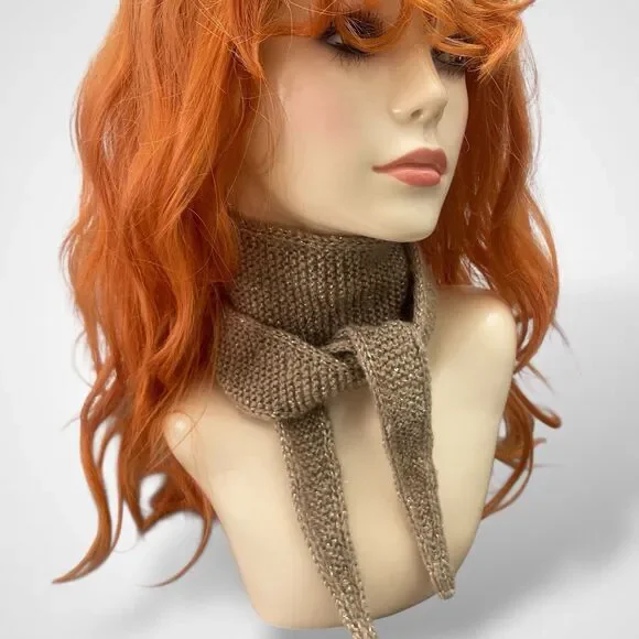 Sophie Scarf Beige Mohair Lurex Sequin Hand Knit Women Neckerchief Gift for Her
